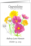 New Baby Congratulations Flowers Spatter Custom Name card