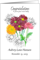 New Baby Congratulations Chrysanthemum Flower Custom Name card