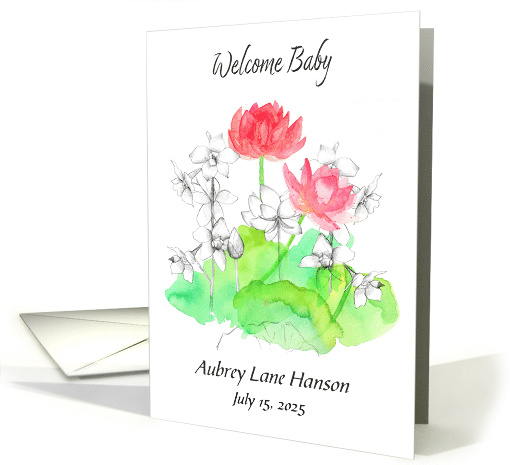 Welcome Baby Birth Announcement Lily Flower Custom Name card (1893804)