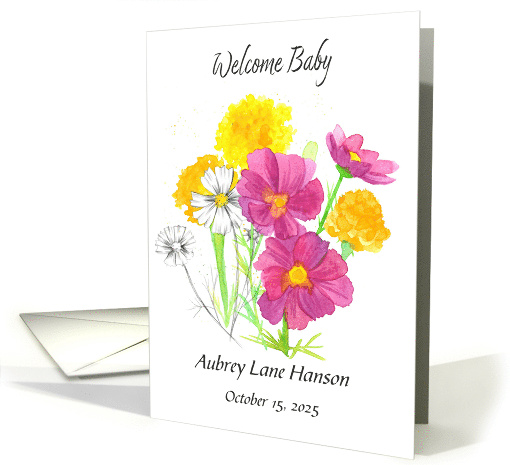 Baby Birth Announcement Marigolds Spatter Custom Name card (1893814)