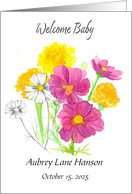 Baby Birth Announcement Marigolds Spatter Custom Name card