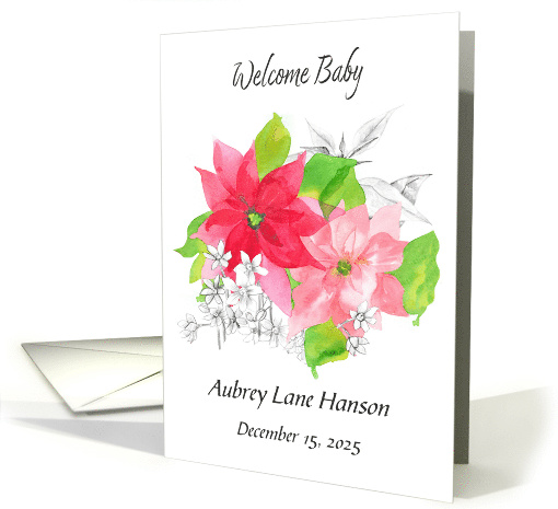 Baby Birth Announcement Poinsettia Flower Custom Name card (1893818)