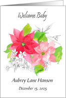 Baby Birth Announcement Poinsettia Flower Custom Name card