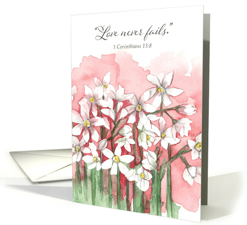 Happy Anniversary Love Never Fails Scripture Flowers card (1894364)