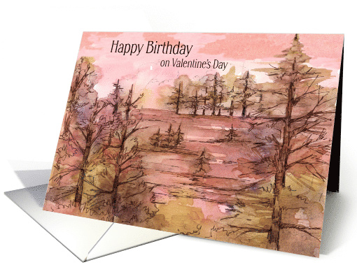 Happy Birthday on Valentine's Day Sunset Trees card (1894740)