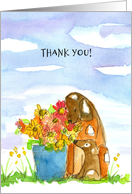 Thank You Spotted Dogs Flower Bouquet Watercolor card