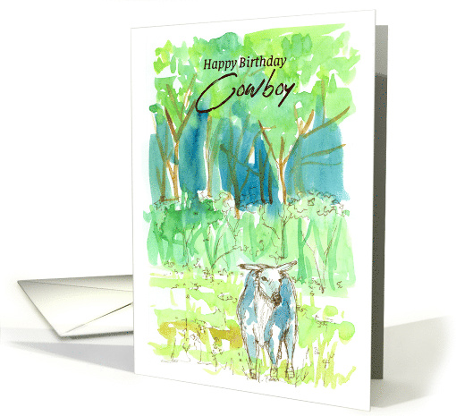 Happy Birthday Cowboy Bull Cow Pasture Ranch card (1897728)