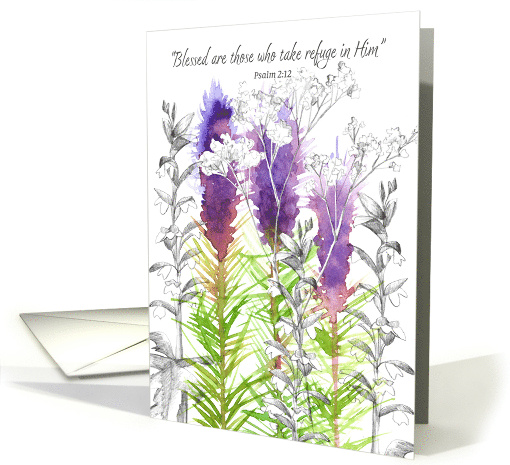 God Loves You Psalm Scripture Purple Flowers card (1897812)