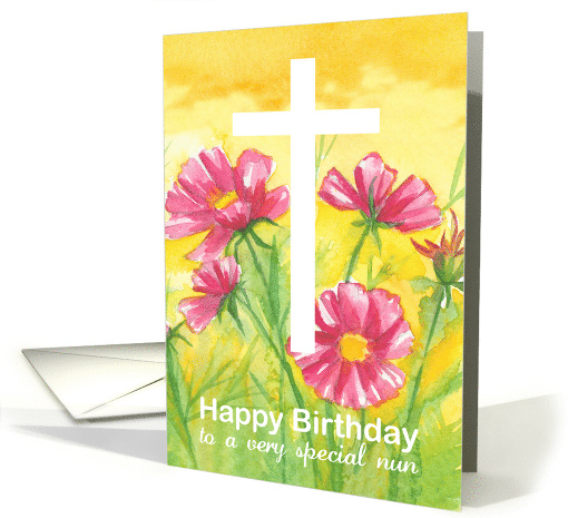 Happy Birthday Nun Religious Sister Cross Flowers card (1898180)