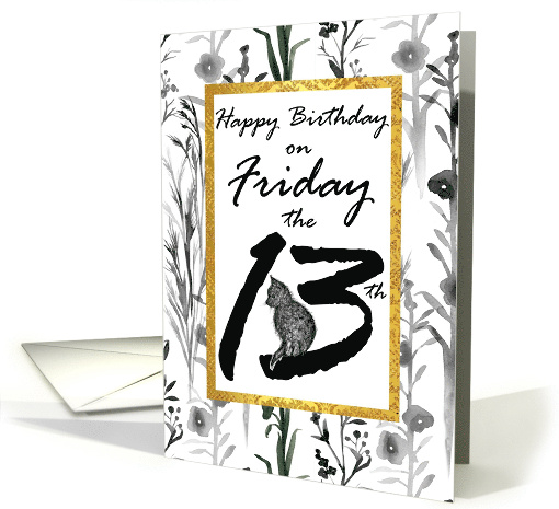 Happy Birthday Friday the 13th Black Cat Flowers card (1898734)