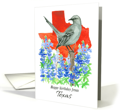 Happy Birthday from Texas Mockingbird Bluebonnets card (1898770)
