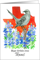 Happy Birthday from Texas Mockingbird Bluebonnets card