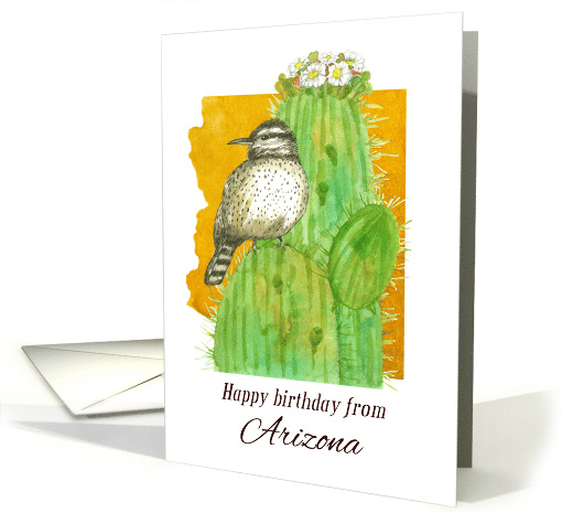Happy Birthday from Arizona Saguaro Cactus Bird card (1899324)
