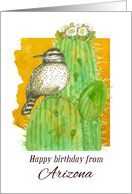 Happy Birthday from Arizona Saguaro Cactus Bird card