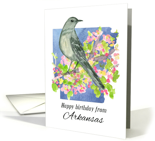 Happy Birthday from Arkansas Mockingbird Apple Blossom card (1899476)