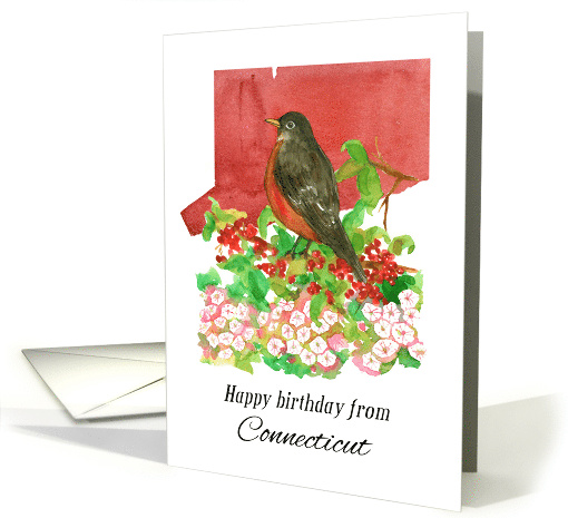 Happy Birthday from Connecticut Robin Mountain Laurel card (1899498)