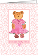 Slumber Party Invitation Little Girls Bear Watercolor Art card