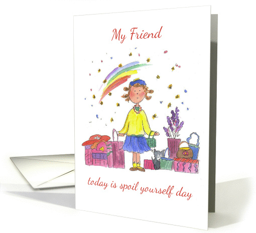 Funny Shopping Birthday Card Whimsical Girl Red Hat card (190025)