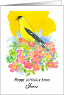 Happy Birthday from Iowa Goldfinch Wild Roses card