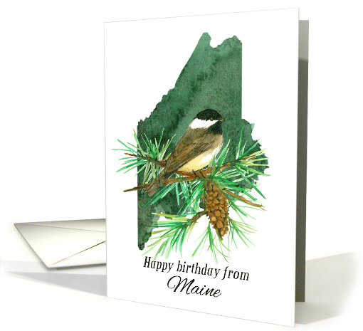 Happy Birthday from Maine Chickadee Pinecone card (1901094)