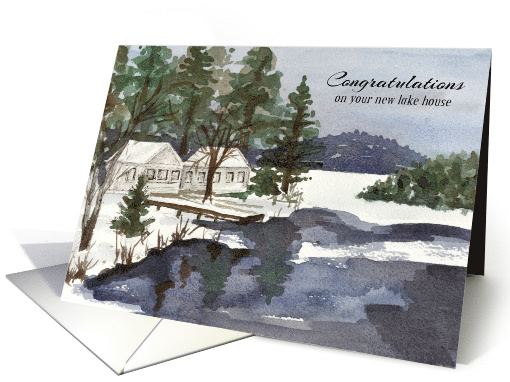 Congratulations New Lake House Winter Snow Trees card (1902248)