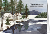 Congratulations New Lake House Winter Snow Trees card