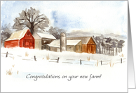 Congratulations New Farm Barn Winter Snow Trees card