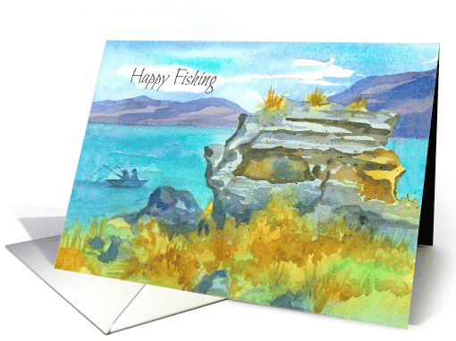 Happy Birthday Fishing Boat Desert Mountain Lake card (1903716)