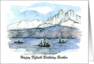 Happy 50th Birthday Brother Fishing Boat Lake Custom card