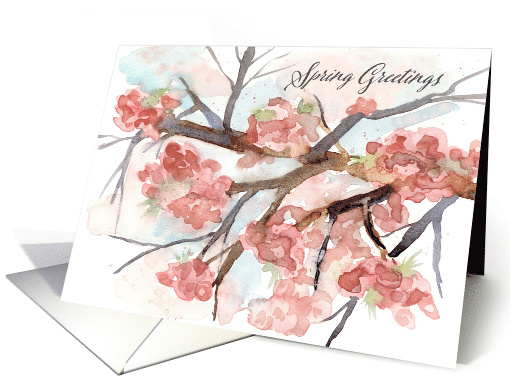 Spring Greetings Pink Cherry Blossom Tree Spatter card (1904714)