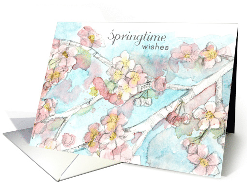 Springtime Wishes Pink Cherry Blossom Tree Spatter card (1904716)