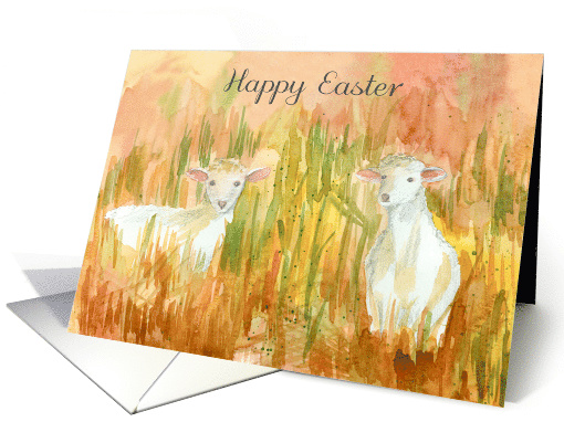 Happy Easter Spring Lambs Farm Pasture Field Spatter card (1906026)