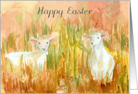 Happy Easter Spring Lambs Farm Pasture Field Spatter card