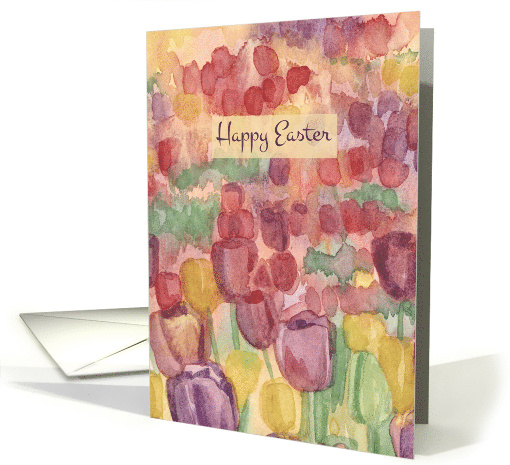 Happy Easter Red Tulip Flower Garden Watercolor card (1906308)