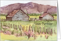 Happy Birthday Rustic Barn Farm Ranch Landscape card