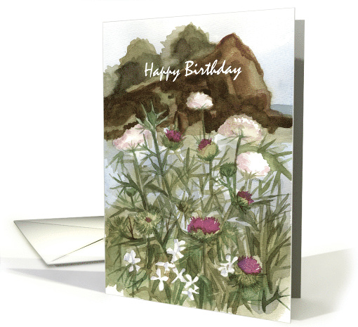 Happy Birthday Ocean Thistle Wildflowers Sea Cliff card (1907514)