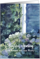Happy Spring Real Estate Blue House Flowers Custom card
