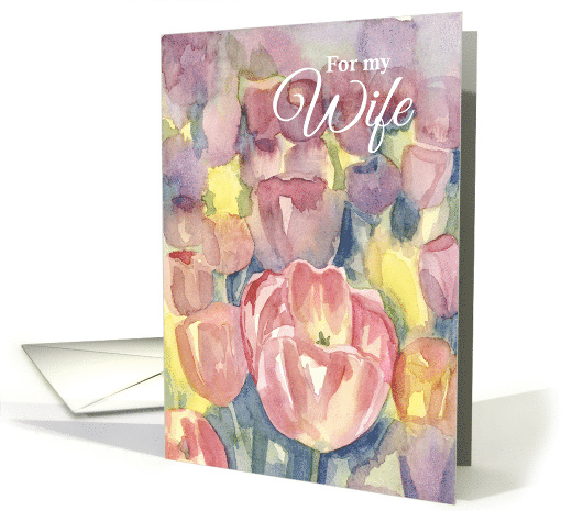 Happy Birthday Wife Pink Tulip Flowers Watercolor card (1910240)