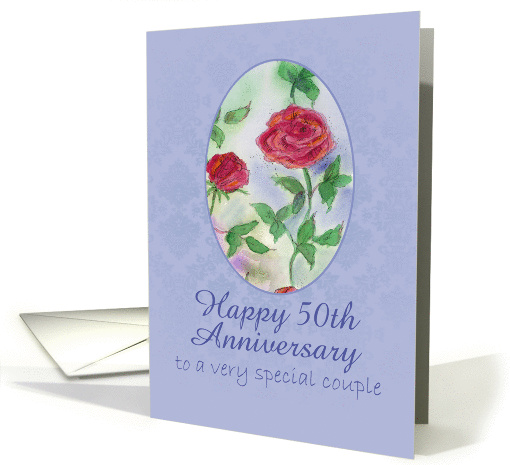 Happy 50th Anniversary Special Couple Red Roses Watercolor Art card