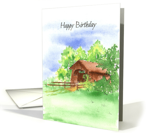 Happy Birthday Covered Bridge Watercolor card (1918544)