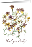Thank You Kindly Purple Pansy Flowers Watercolor card