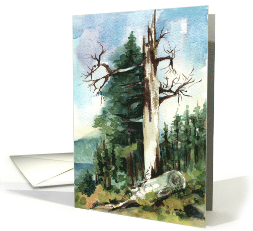Happy Birthday Adventures Hiking Lake Trees Watercolor card (1923208)