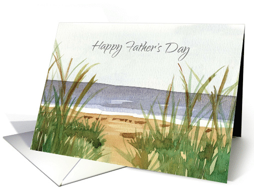 Happy Father's Day Ocean Beach Grasses Watercolor card (1924030)