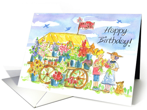 Happy Birthday Fresh Flower Cart Puppy Dog card (1927668)
