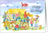 Happy Birthday Fresh Flower Cart Puppy Dog card