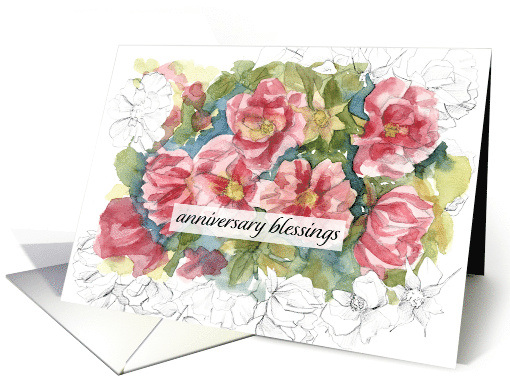 Anniversary Blessings Pink Roses Watercolor card (1927882)