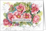 Anniversary Blessings Pink Roses Watercolor card
