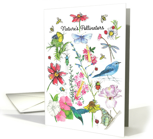 National Pollinators Month June Honeybee Birds Bugs card (1927976)
