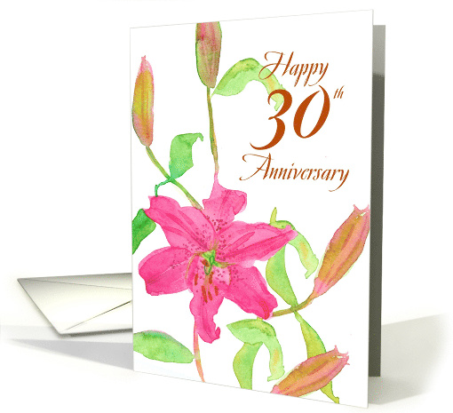 Happy 30th Anniversary Pink Lily Flower Watercolor card (1931826)