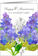 Happy 8th Anniversary Lilac Flower Watercolor card